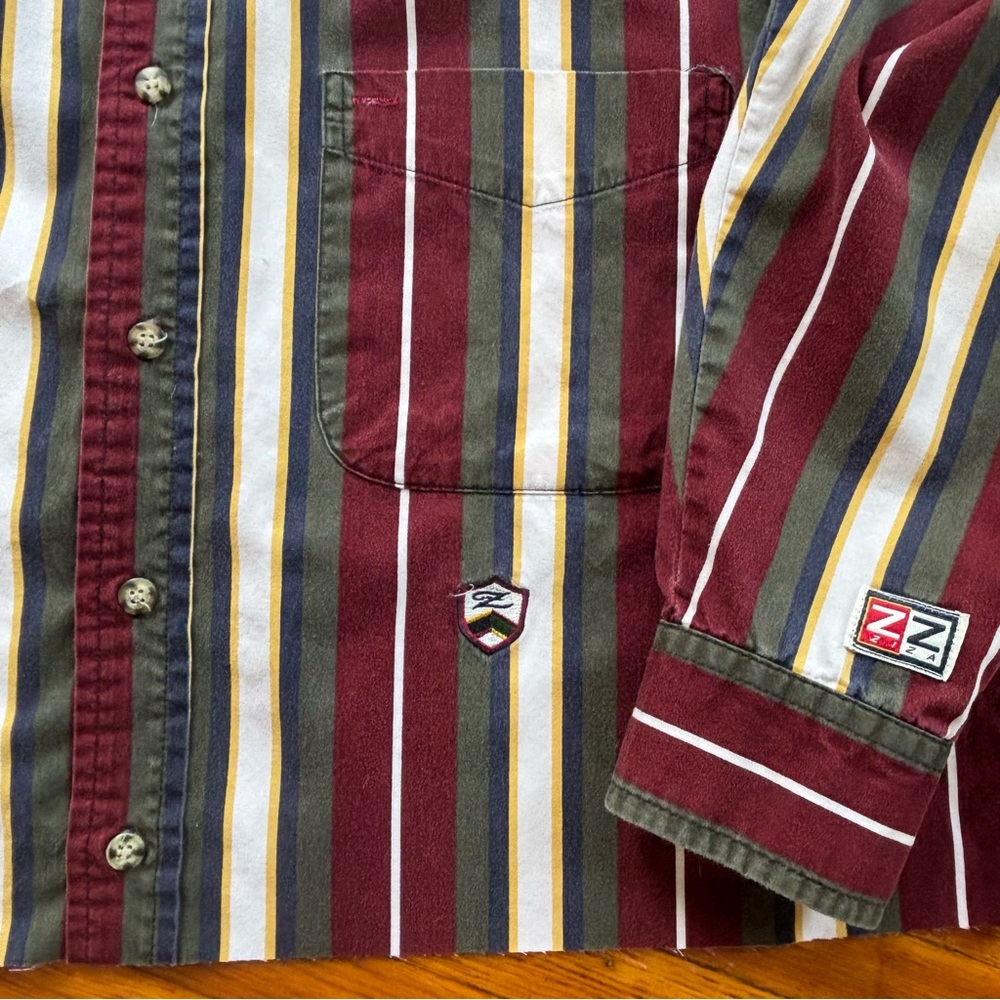 💀 SOLD 💀 Vintage 80s Striped Cropped Boxy Long Sleeve Button Down Ziza ~ Size L - Picture 7 of 8